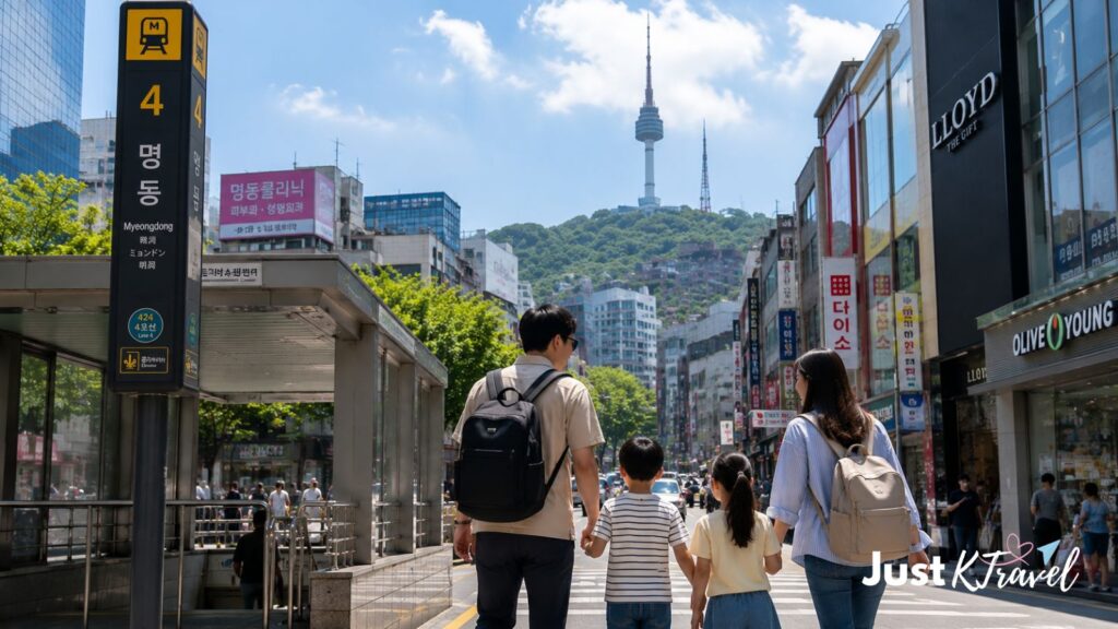 Family travelers exploring Seoul, South Korea during their first Korea trip