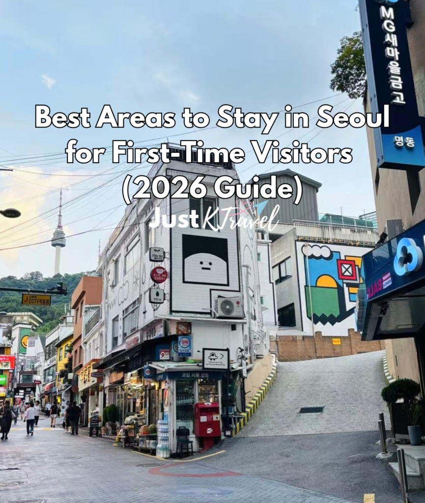 Seoul street view with local shops and Namsan Tower in background South Korea