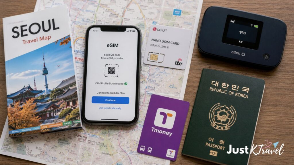 Korea travel connectivity options including eSIM SIM card and pocket WiFi