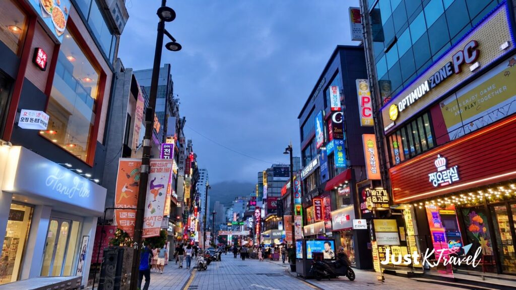 Busy Seomyeon downtown streets at night in Busan