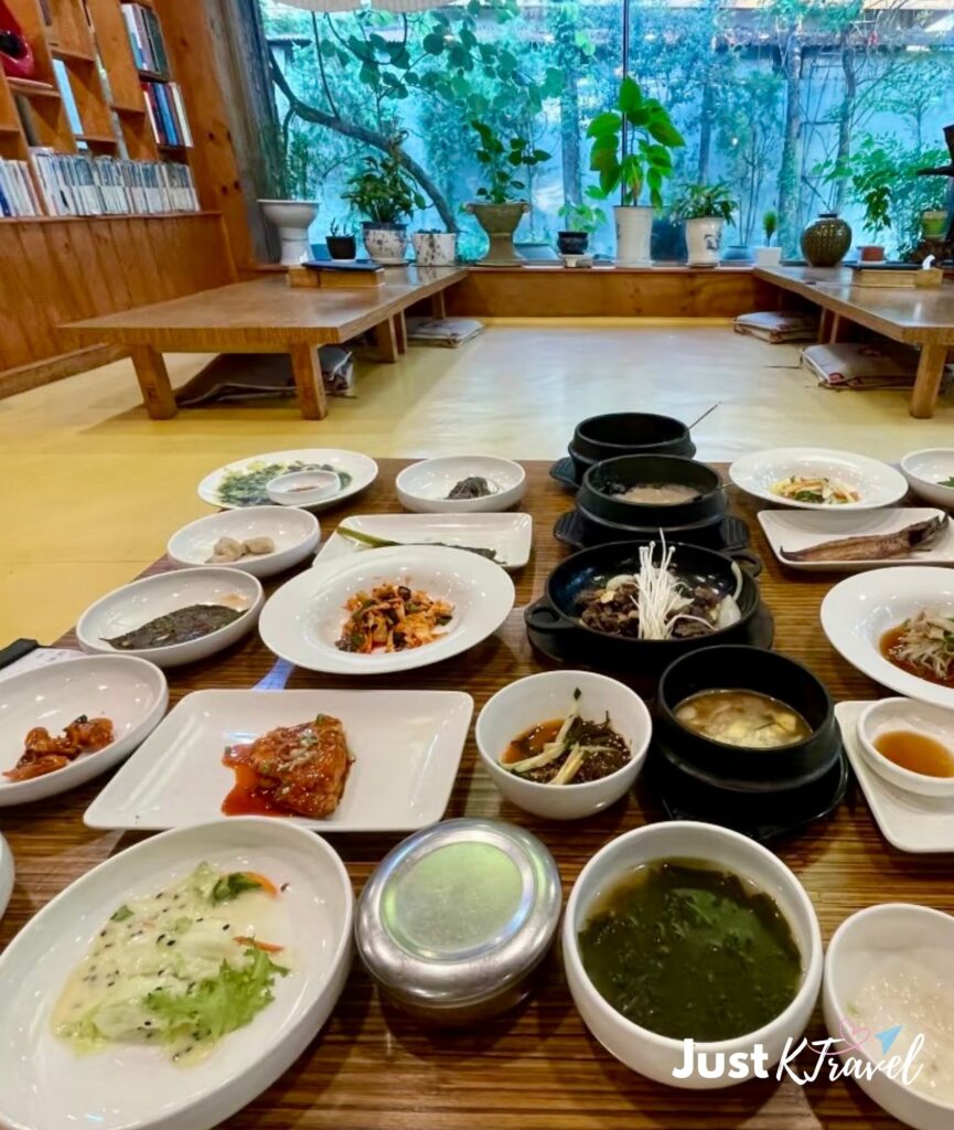 Traditional Korean meal with side dishes banchan