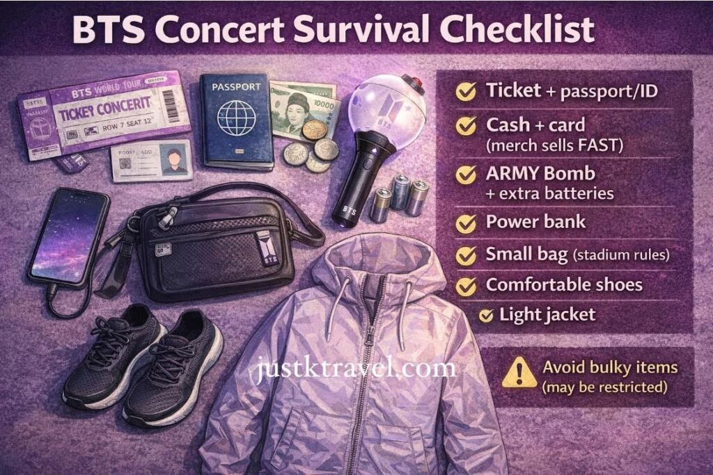 What to wear to BTS concert in Korea April layered outfit for cold night and rainy weather