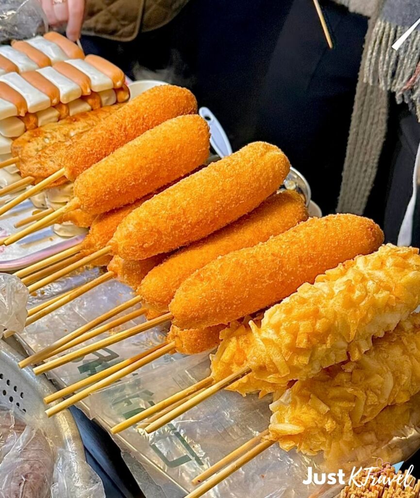 Korean corn dog mozzarella potato street food crispy snack Korea