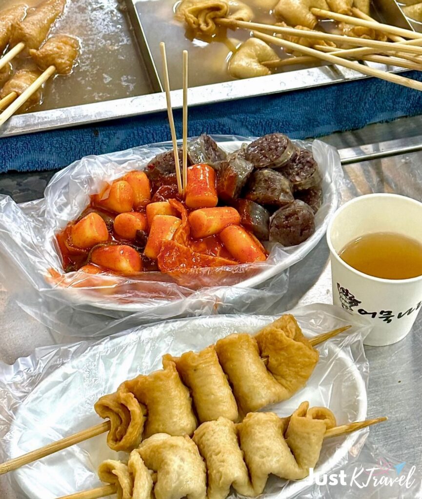 Eomuk Korean street food fish cake skewers in hot broth