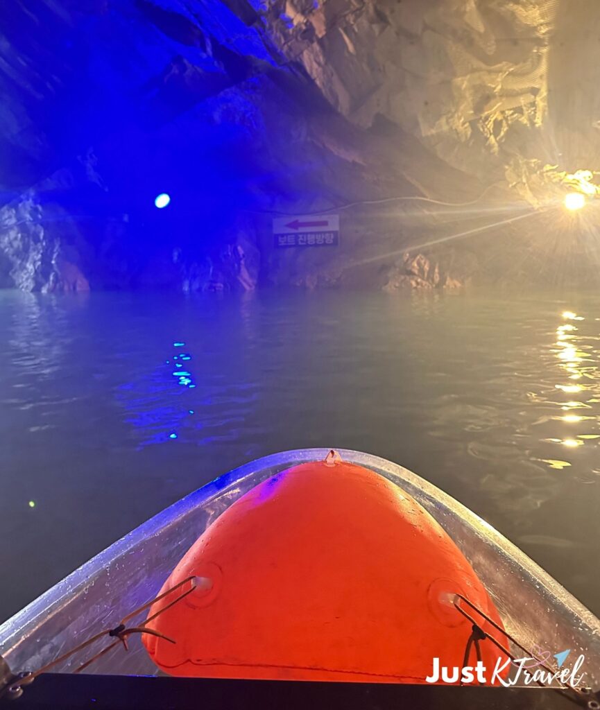 Kayak boat inside Hwalok Cave underground water area