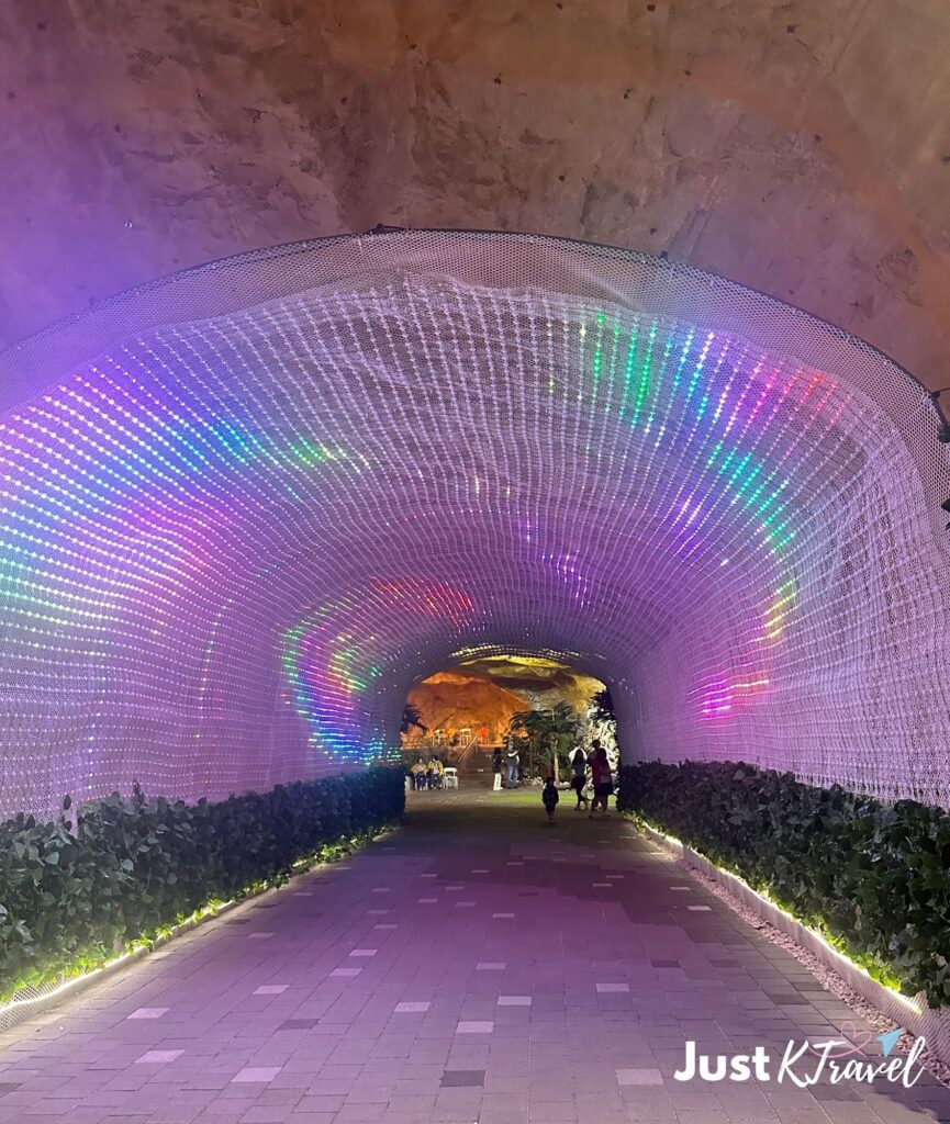 Colorful tunnel inside Hwalok Cave walking path