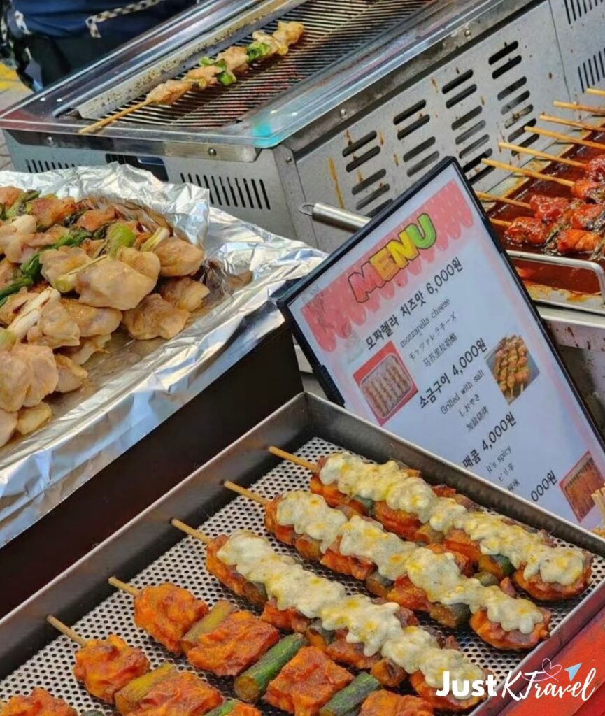 Dakkochi Korean street food grilled chicken skewers sweet sauce