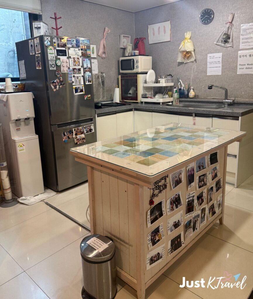 Guesthouse kitchen common area in Busan South Korea budget stay