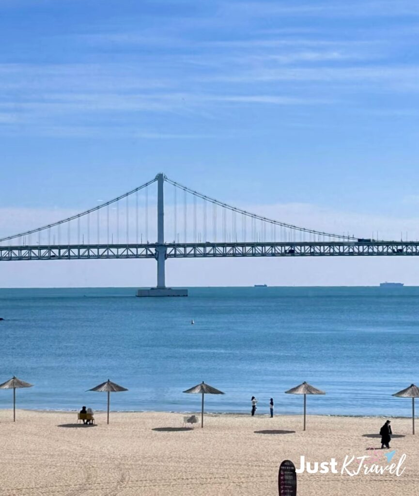 Gwangalli Beach in Busan with Gwangan Bridge views during summer