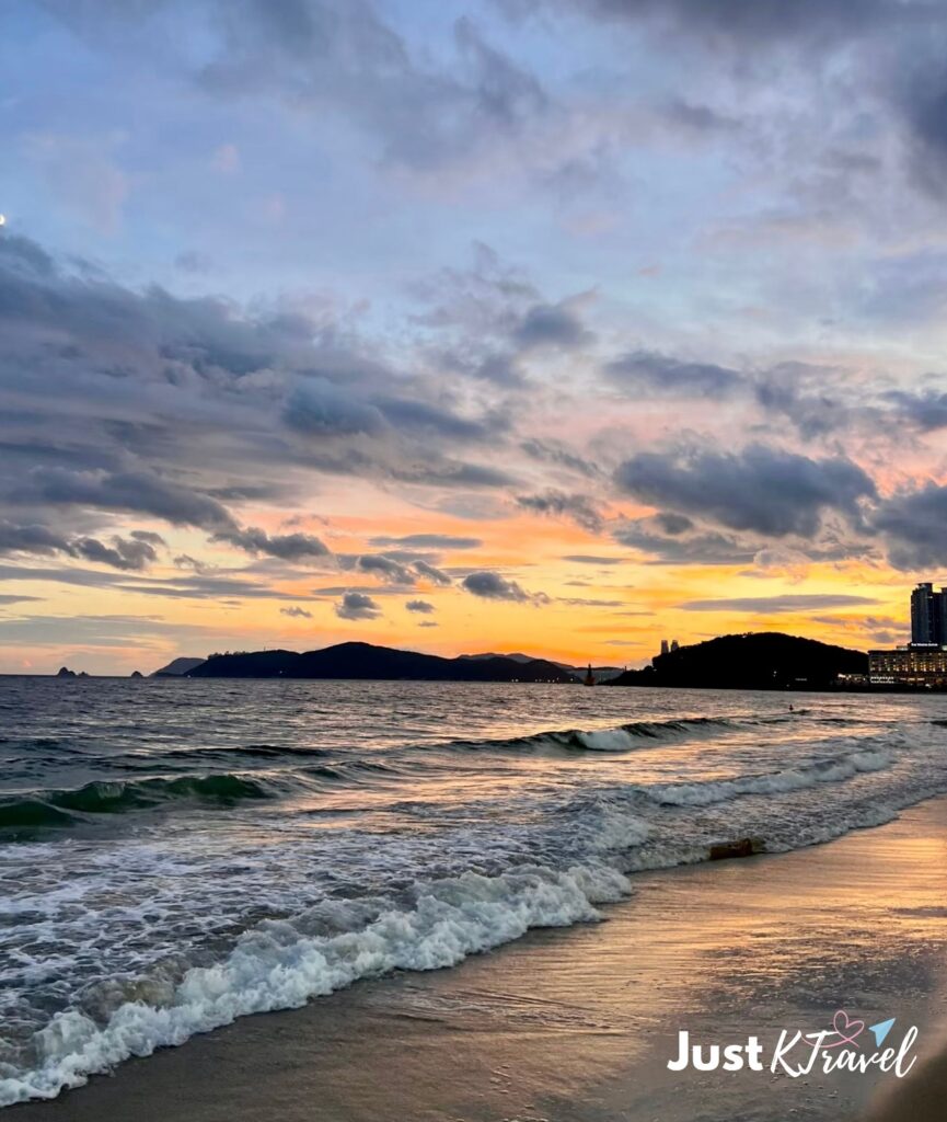 Sunset view at Haeundae Beach in Busan during summer