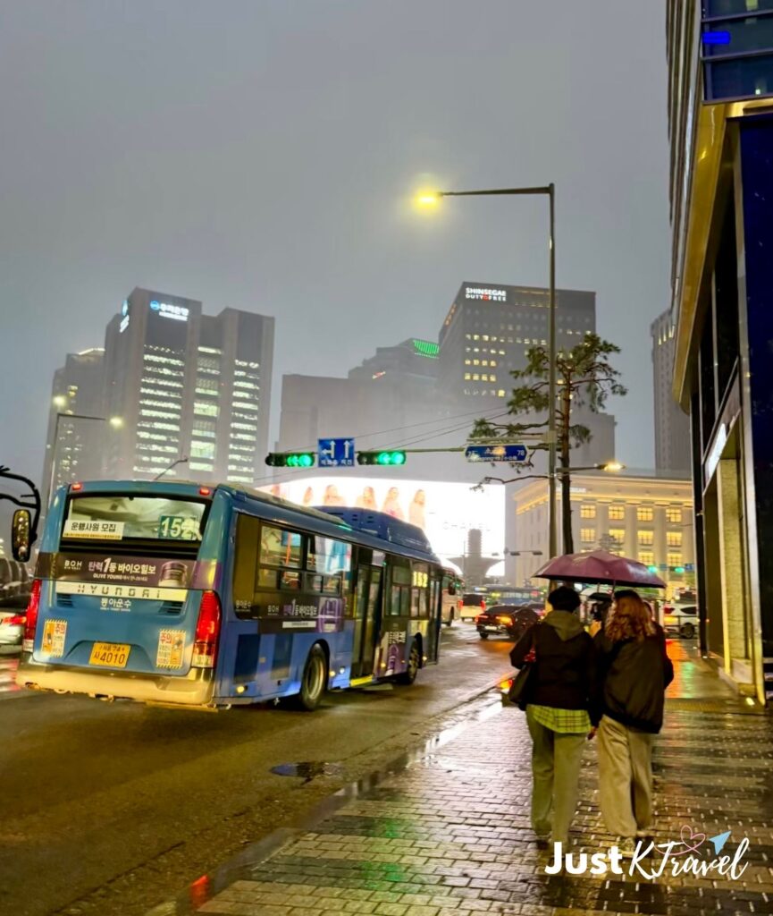 Rainy summer night in Seoul South Korea