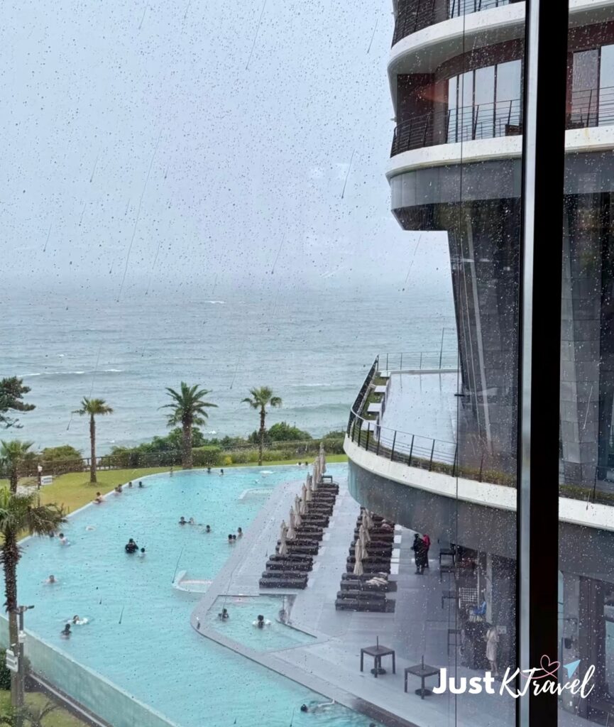 Rainy ocean view in Jeju during summer