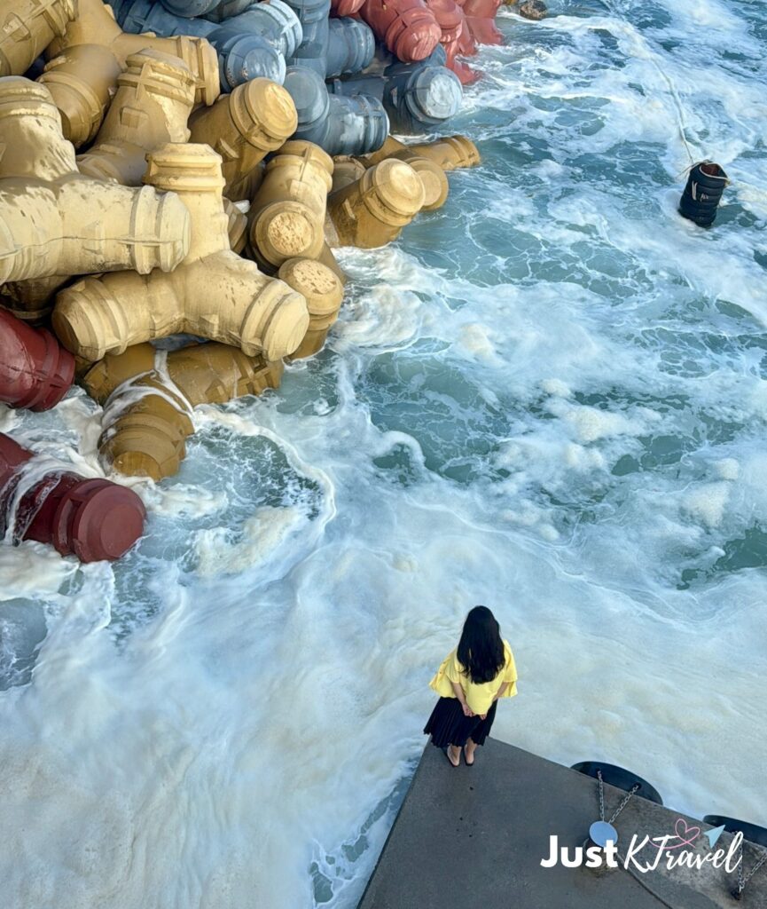 Summer in Gangneung at Sageunjin Beach with colorful tetrapods in South Korea