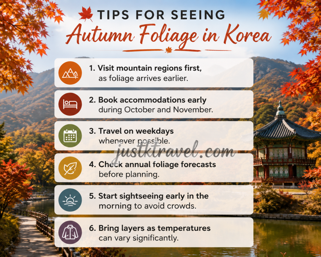 Travel tips for seeing autumn foliage in Korea including best timing and planning advice
