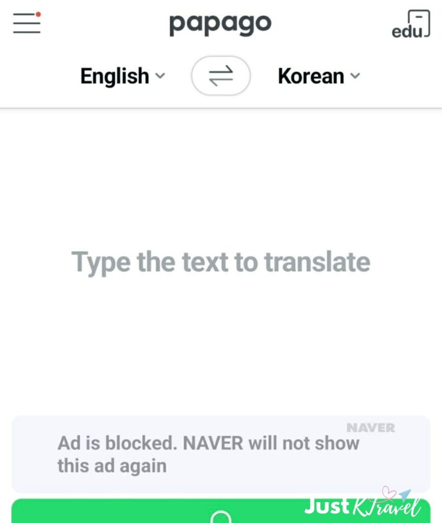 Papago translation app translating Korean text for travelers