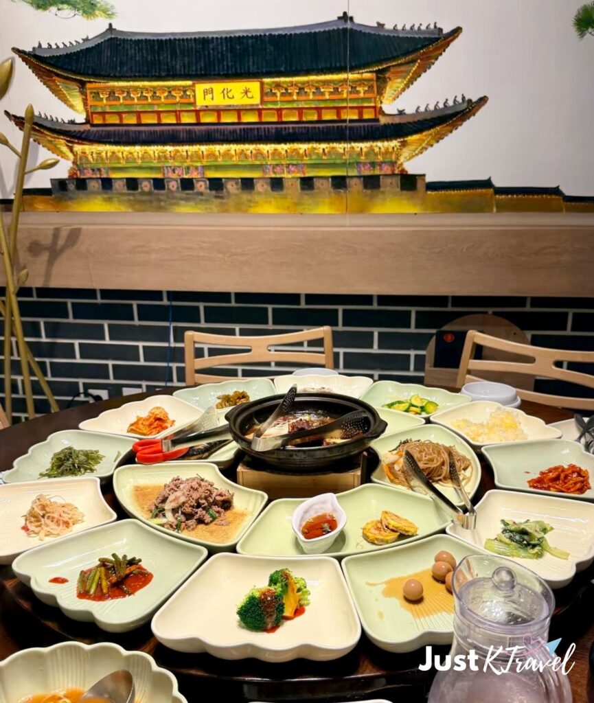 Traditional Korean hanjeongsik meal with multiple side dishes