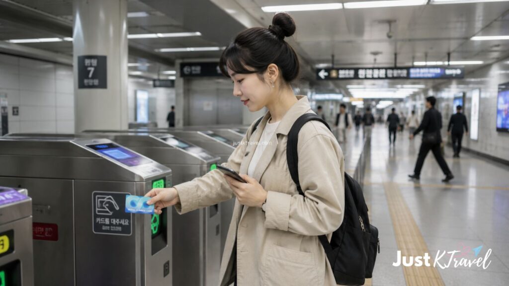 Traveler using Seoul Climate Card for public transportation