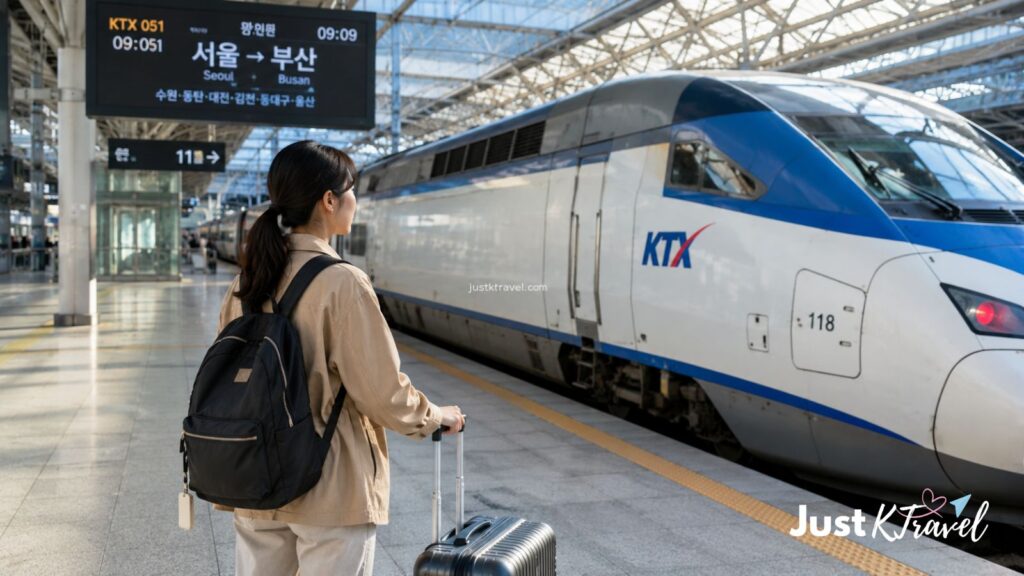 Traveler taking KTX train from Seoul to Busan