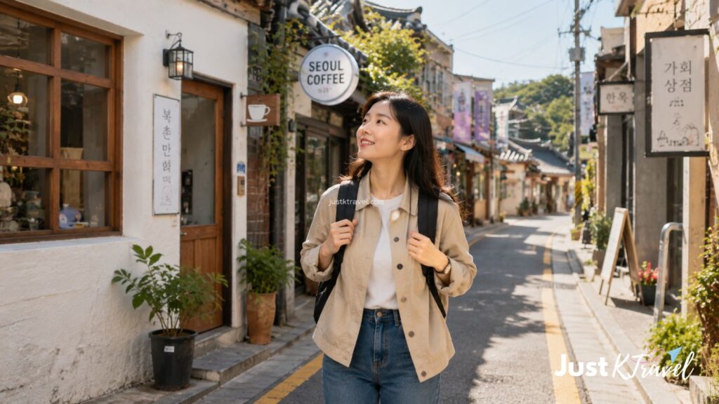 Solo traveler exploring Seoul neighborhoods