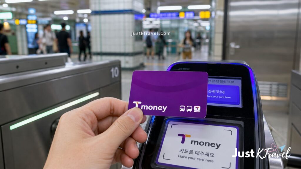 Traveler using T-money Card at Seoul subway station