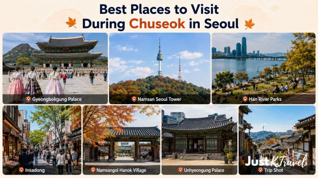 Gyeongbokgung Palace in Seoul during Chuseok with visitors wearing hanbok