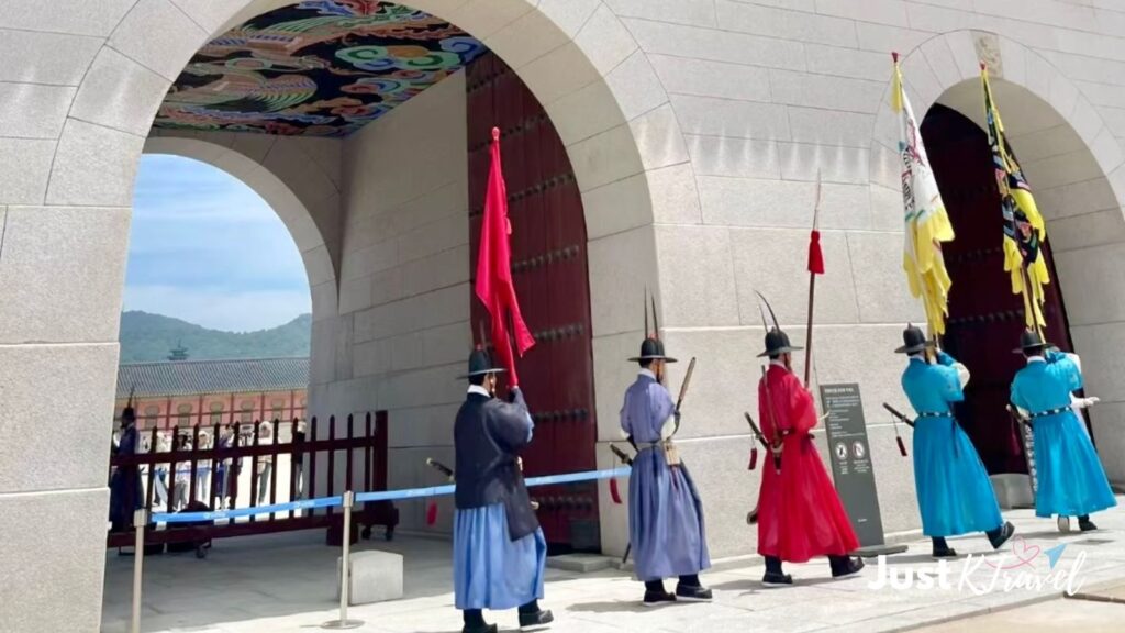 Gyeongbokgung Palace Seoul during Chuseok holiday with visitors wearing hanbok
