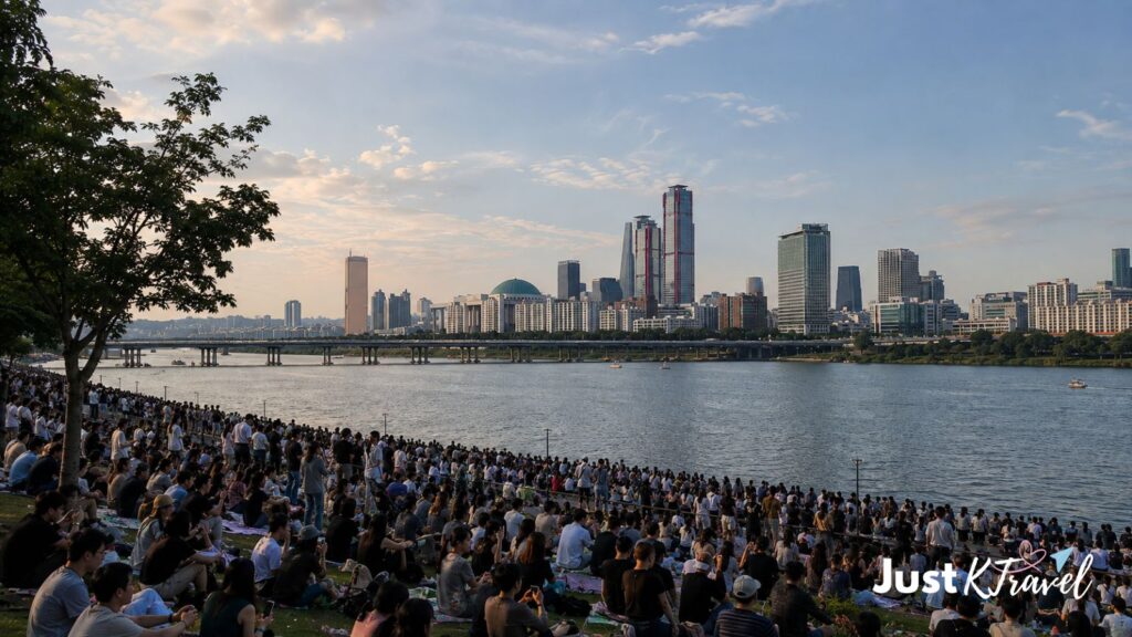 Seoul skyline across the Han River from Yeouido Hangang Park