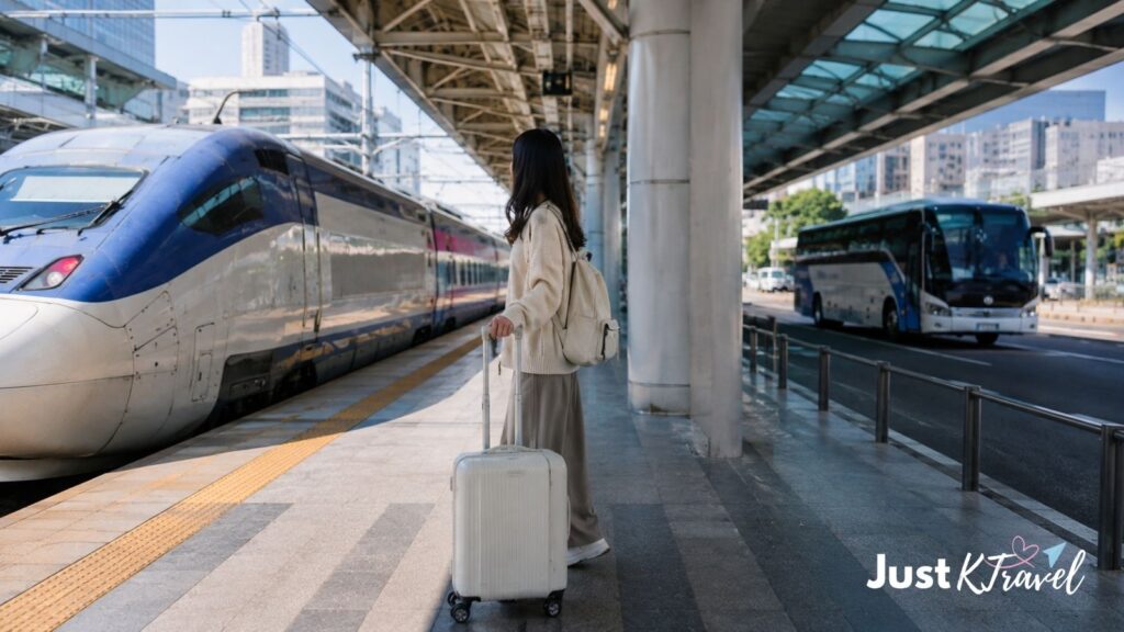 Female traveler comparing KTX and intercity bus travel in Korea
