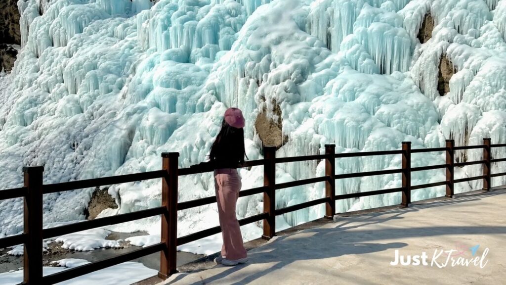 Eobi Ice Valley frozen waterfall in winter, South Korea
