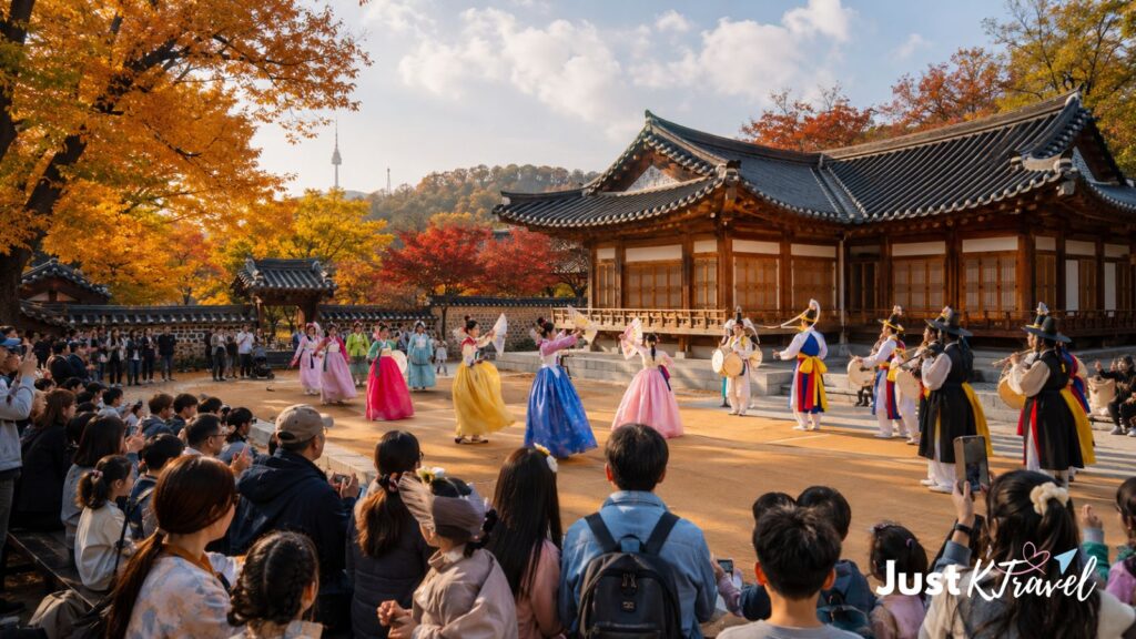 Chuseok festival performance at Namsangol Hanok Village in Seoul Korea