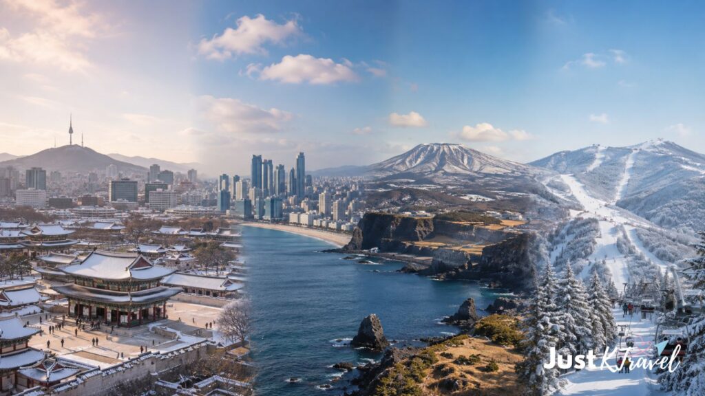 Seoul, Busan, Jeju and Gangwon-do winter landscapes in South Korea