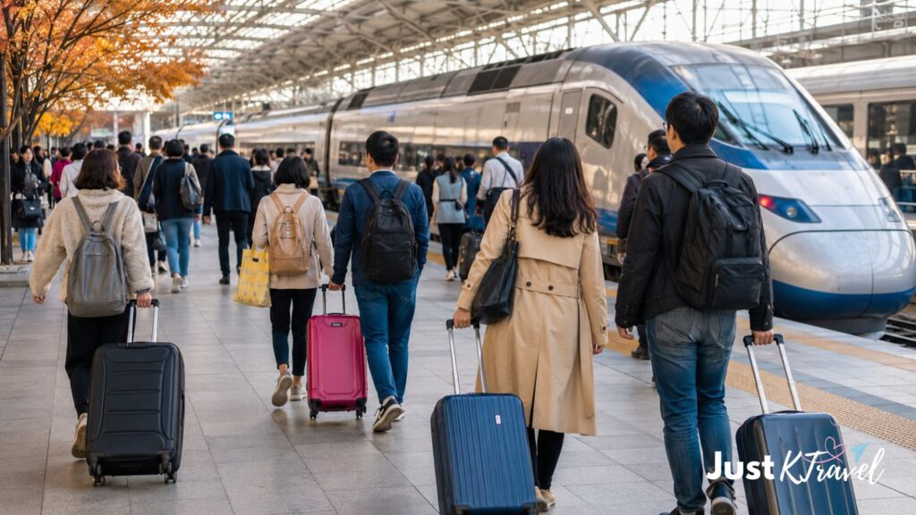 Seoul Station in South Korea crowded with travelers during the Chuseok holiday season