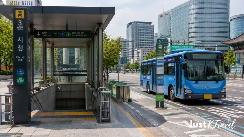 Female traveler using Naver Map to navigate Seoul