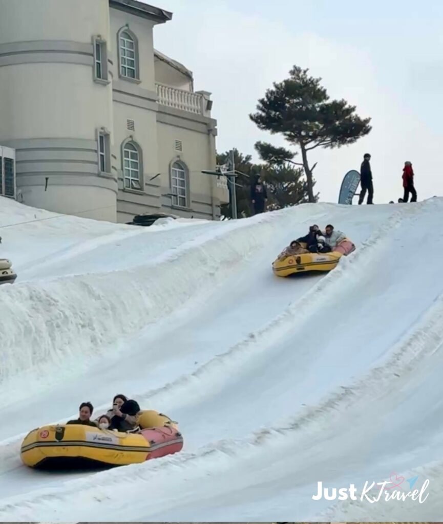 Visitor sledding at Vivaldi Park Snowyland in South Korea