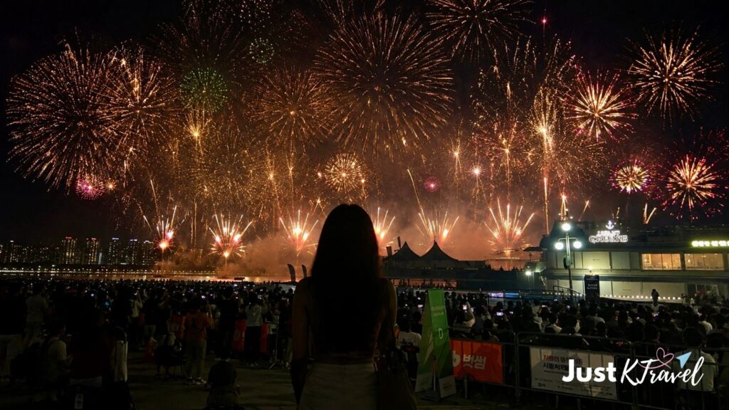Silhouette watching fireworks over the Han River in Yeouido Seoul