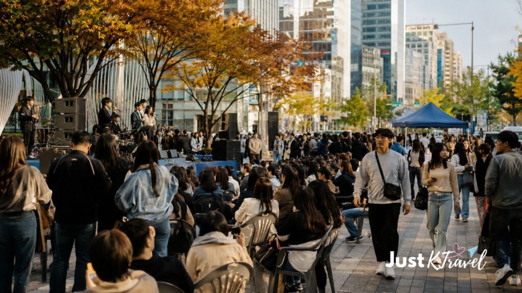 Gangnam Festival with live performances and visitors in Seoul during autumn