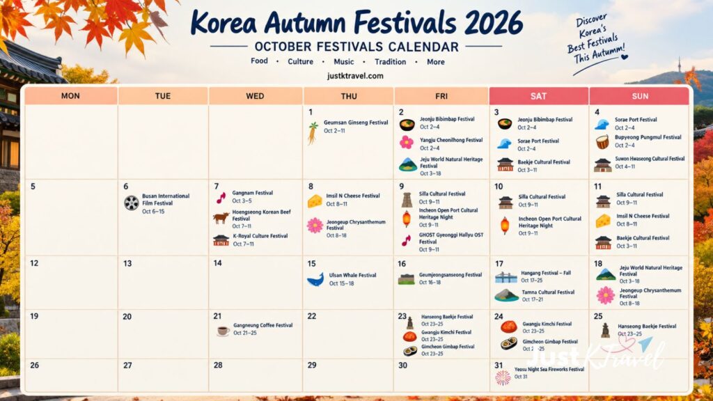 Korea festivals in October 2026 calendar