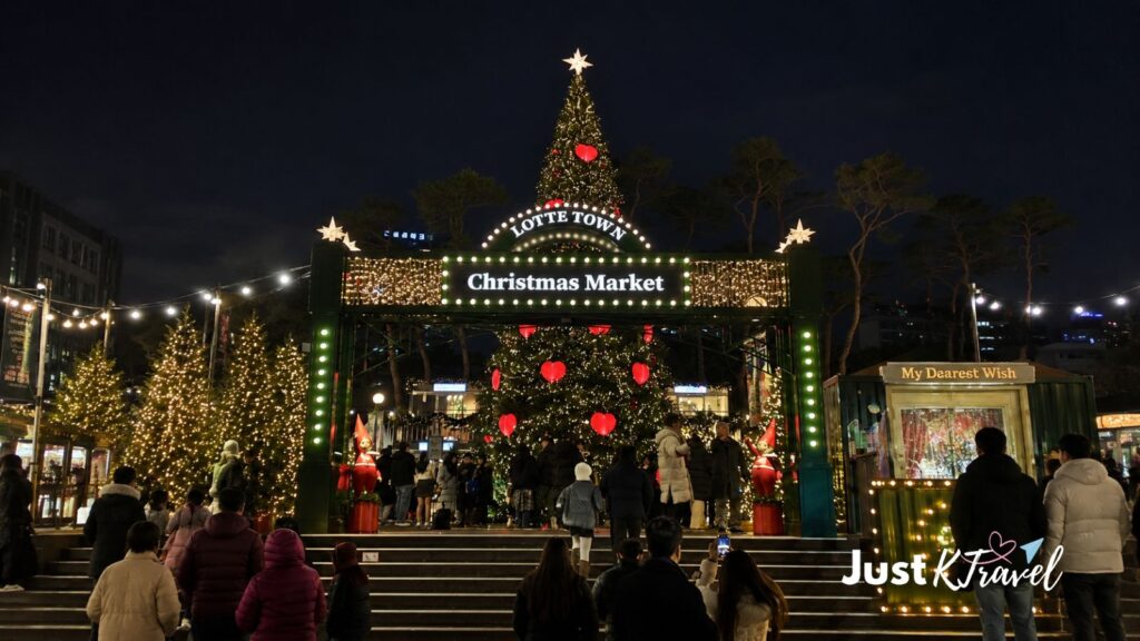 Lotte World Tower Christmas Market in Seoul during winter