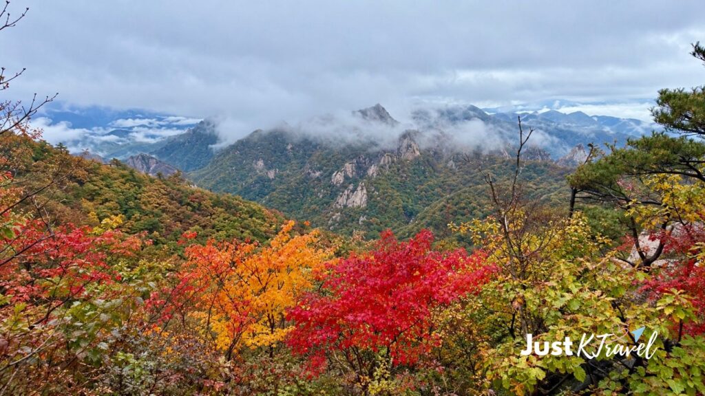 Seoraksan National Park covered in autumn foliage in South Korea