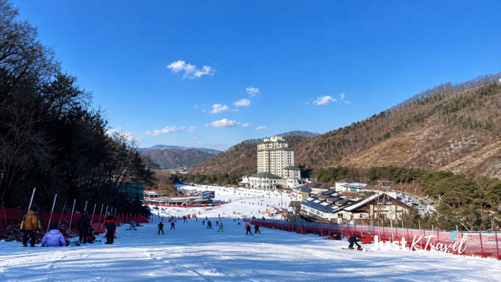 Elysian Gangchon Ski Resort in South Korea with snow-covered slopes for beginner and recreational skiers